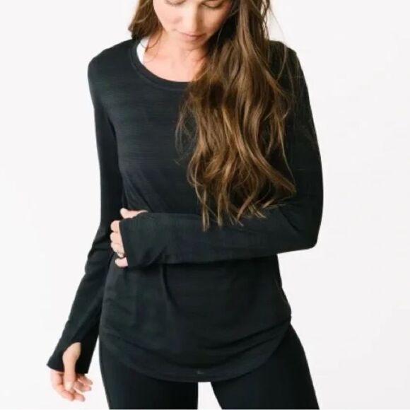 Zyia Active Black Subtle Striped Long Sleeve Activewear Top Women’s 2XL Plus - Picture 1 of 3